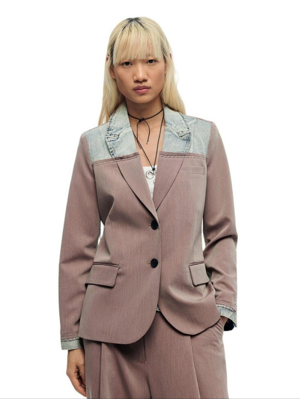 Desigual Dusty Rose Blazer with Light Denim Trim